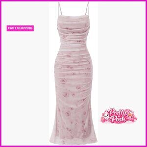 Floral Midi Dress for Wedding Guest Cocktail Party Beach